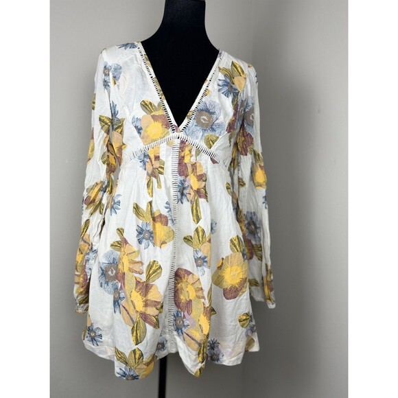 Free People Strawberry Fields Tunic Mini Dress Size xSmall Ivory boho festival - Picture 16 of 16